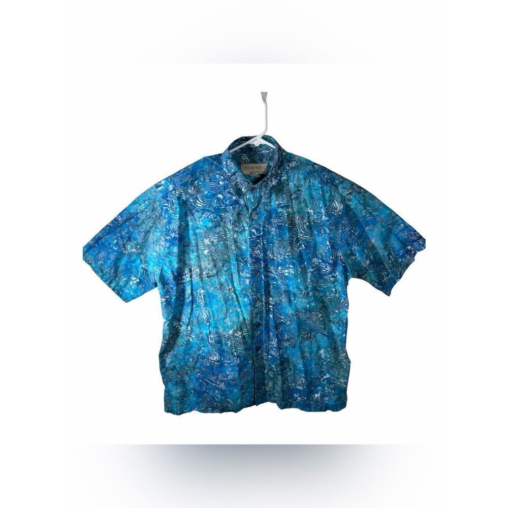 Johari West Button Up Mens XL Blue Fish Short Sleeve